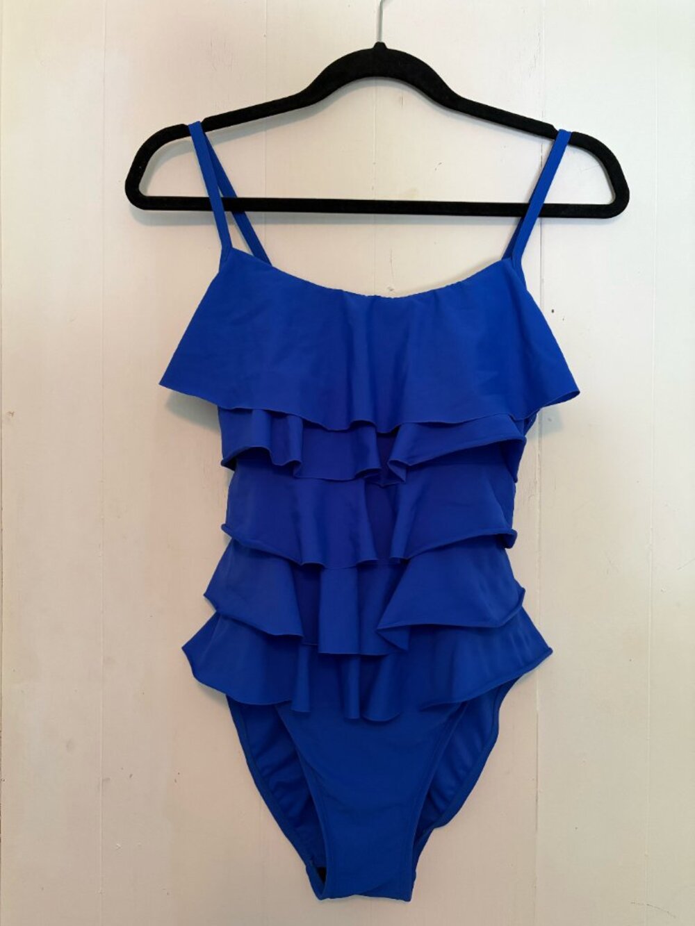Aqua Green sapphire blue tiered raw hem ruffle full coverage swimsuit size S